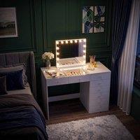 FENCHILIN 8-Drawer Lighting Dressing Table with 15 LED Hollywood Mirror, White