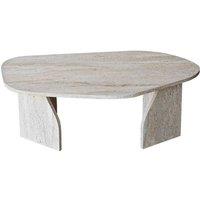 CALICOSY Coffee Table With Ally Shaped Top & Wide Legs, 100 Cm Long - ROCK in Cream