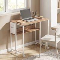 STILVORA Drop Leaf Desk with Shelf & Wheels in Natural