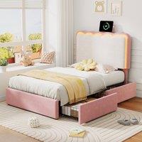 ModernLuxe Upholstered single bed with LED headboard & 2 drawers