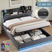 ModernLuxe Upholstered king ottoman bed with LED storage headboard in Grey