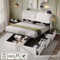 ModernLuxe Upholstered king ottoman bed with flip-top storage headboard in White