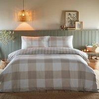 Portfolio Home Glenmore Check Brushed Cotton Striped Reversible Duvet Cover Set in Natural | Size: Super King