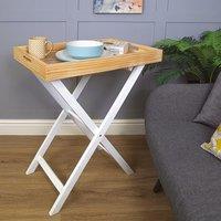 mysmartbuy Folding Butlers Tray & Stand - Stylish Wooden Side Table with Detachable Top for Serving Food or Drinks - H77 x W60 x D40cm in White