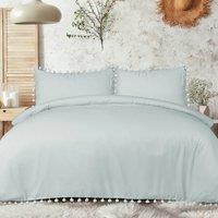 Smart Living Luxury Super Soft Pom Pom Duvet Cover & Pillowcases in Duck Egg Blue | Size: Super King