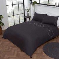 Smart Living Luxury Hotel Quality Boho Embroidered Tassels Duvet Cover with Pillowcases in Charcoal | Size: Super King