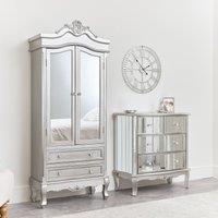 Melody Maison Mirrored Closet & Chest Of Drawers - Tiffany Range in Metallic Silver