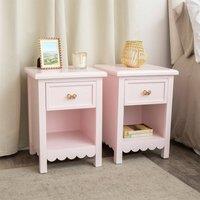 Melody Maison Pair Of One Drawer Scalloped Bedside Tables - Staunton Pink Range in Baby Pink
