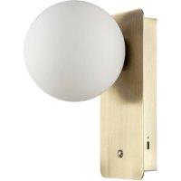 Happy Homewares Antique Brass Rechargeable Wall Light with Opal Globe Glass Shade in Metallic Gold