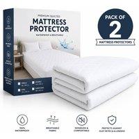 Grace Pack of 2 Quilted Mattress Protectors Soft Breathable Mattress Cover in White | Size: Single Fitted