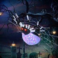 HOMCOM Long Halloween Inflatable Spider Blow-Up Outdoor LED Garden Display in White