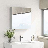 Kleankin Bathroom Mirror Cabinet with Adjustable Shelf 60W x 15D x 60Hcm White