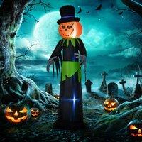 OUTSUNNY 8FT Tall Halloween Inflatable Pumpkin Ghost in A Hat Decoration in Black