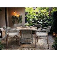 Solace+Co Hana Round Table & Lita Chairs Garden Dining Set Beige