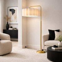 CGC Lighting Kyra Brushed Gold Angled Floor Lamp with Large Scalloped Lampshade