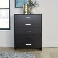 Home Source Chest 5 Drawers Bedroom Oak Black Storage Organiser Bedside Cabinet