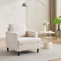 London Boutique Modern Single Accent Chair Linen Upholstered Armchair w/Foam Cushion in Beige