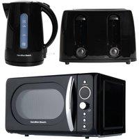 Hamilton Beach Essentials Kettle, 4 Slice Toaster & 20L Retro Microwave Set Black