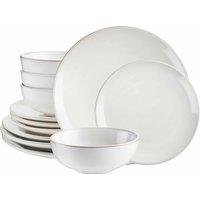 Cooks Professional 12pc Nordic Stoneware Dinnerware Set 4 Person Plate & Bowl Setting in White | Size: 12 Pack