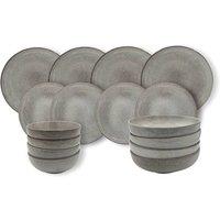 Cooks Professional 16pc Nordic Stoneware Dinnerware Set 4 Person Plate & Bowl Setting in Grey | Size: 16 Pack