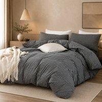 Pamposh Pin Stripes Charcoal Duvet Cover Sets Reversible | Size: Super King