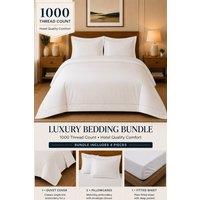 Pamposh 1000TC Cotton Sateen Duvet Cover Set With Fitted Sheet in White | Size: Double