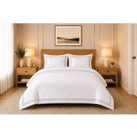Pamposh 800TC Egyptian Cotton Sateen Duvet Cover Sets With Grey Embroidery in White | Size: Super King