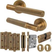 AFIT Antique Brass Knurled Lever Rose Euro Lock Double Cylinder Hinges in Bronze | Size: 150mm x 150mm