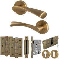 AFIT Antique Brass Door Handle Euro Lock Double Cylinder & Hinges in Bronze | Size: 150mm x 150mm