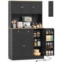 HOMCOM Pantry Storage Cabinet with Adjustable Shelves & 4 Door Racks in Black
