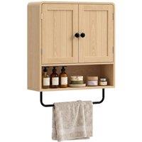 HOMCOM Bathroom Cabinet with 2 Doors & Adjustable Shelf, Oak in Natural | Size: W600mm x H600mm