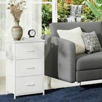London Boutique Fabric Chest of Drawers Bedside Cabinet w/3 Drawers Storage Unit in White