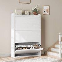 London Boutique Shoe Storage Cabinet w/ 3 Flip Drawer Modern Chest of Drawers Unit in White