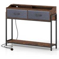 Costway Console Table with Charging Station for Living Room Hallway in Brown