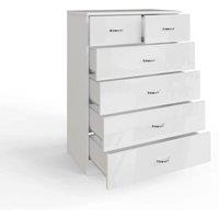 FLAVORA 6 Drawer-Gloss White Chest Of Drawers Bedside Table | Size: 1000mm