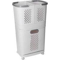 KORVIXA 2 Tier Plastic Laundry Basket Cart Trolley Clothes Sorter Storage Bin in Grey | Size: 100 cm x 100 cm