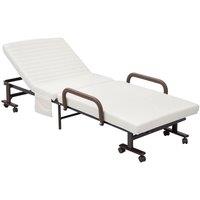 NESTLUNE Folding Bed with Mattress & Wheels, Adjustable Backrest Guest in White | Size: Cot