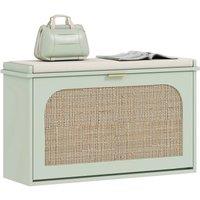 NESTLUNE Boho Shoe Bench with Padded Seat & Flip-Drawer, Light Green | Size: 100 cm x 15 cm