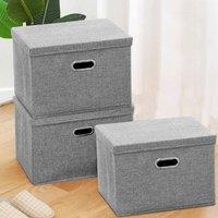 NESTLUNE 3xLarge Foldable Storage Boxes with Lid Home Clothes Organizer in Grey