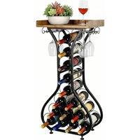 NESTLUNE Wine Rack Free Standing Wooden Table Top Black Meta in Brown | Size: 100 cm x 15 cm