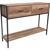 VOGREX Industrial Metal Frame Console Table 2 Drawers Storage Shelf in Brown
