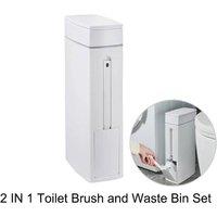 Havendro 2in1 Bathroom Toilet Brush Slim Waste Bin Set in White