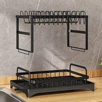 Havendro 2 Tier Sink Dish Drainer Rack Drip Tray Cutlery Plate Holder in Black