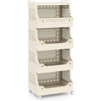 Havendro 5 Tier Rolling Plastic Laundry Storage Cart With Wheels in Beige