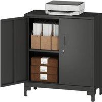 Havendro Lockable Metal Filing Cabinet, 2-Tier Storage Cupboard, Black