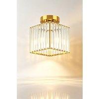 INMTFEI Gold Crystal Square Ceiling Light E26 Semi Flush Mount Fixture