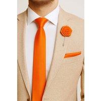 AJVANI Men's Formal Wedding Pocket Square + Bowtie + Flower Buttonhole Pin + Tie Set in Orange