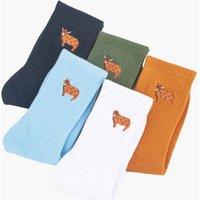Sock Talk Men's Embroidered Highland Cow Socks- 5 Pack | Size: 7-11