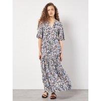Apricot Women's Watercolour Floral Shimmer Maxi Dress in Navy | Size: 8
