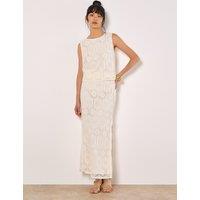 Apricot Women's Crochet Lace Side Split Maxi Skirt in White | Size: 16